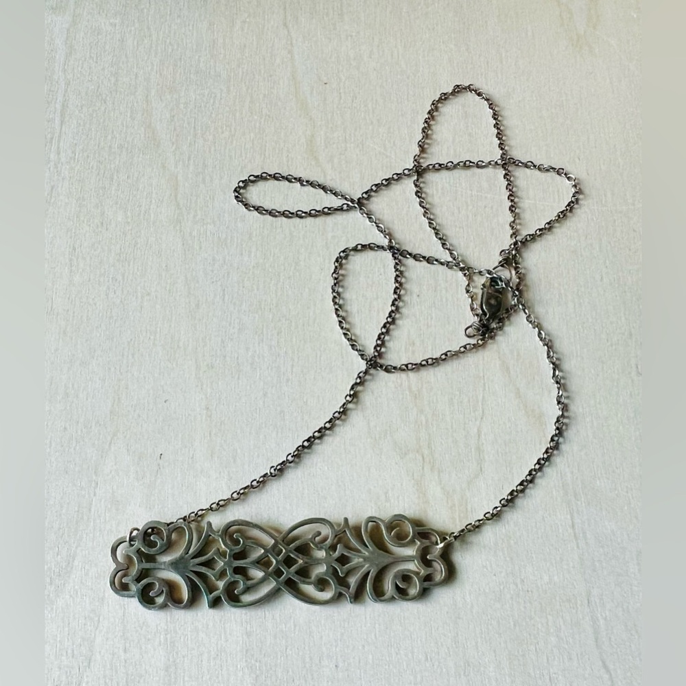 Sterling Silver Openwork Bar Necklace - Picture 2 of 5